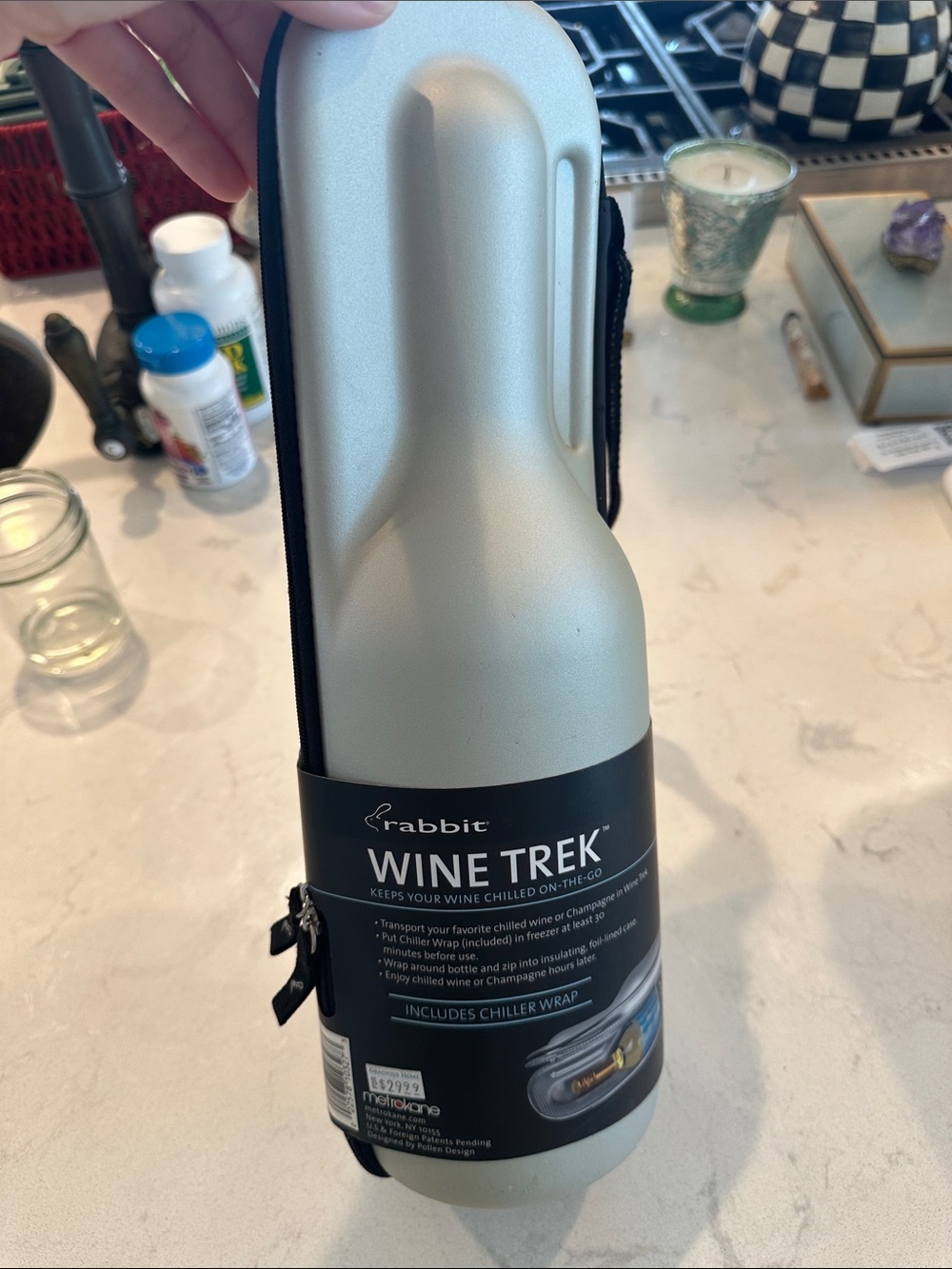 NWT Rabbit brand Wine Trek Silver Portable Wine Chiller
